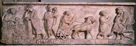Sarcophagus of Cornelius Statius depicting scenes from the life of a child von Roman