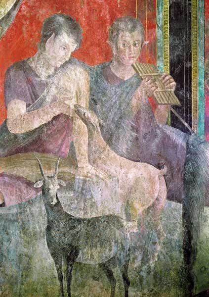Satyr Playing the Panpipes and Nymph Breastfeeding a Goat von Roman