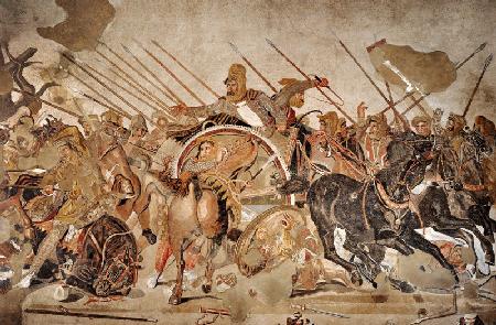 The Alexander Mosaic, detail depicting the Darius III (399-330 BC) at the Battle of Issus against Al in 333 BC