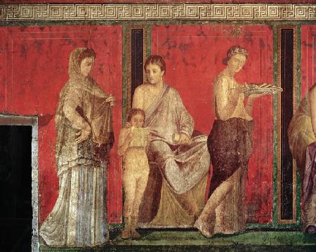 The Catechism with a Young Girl Reading and the Initiate Making an Offering, North Wall, Oecus 5