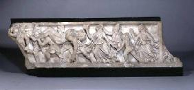Fragment from a marble sarcophagus lid, depicting the ransoming of Hector c.160-210