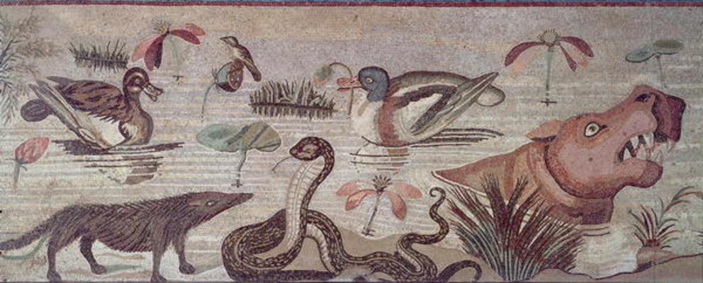 Nile Scene, detail of ducks, a snake and a hippopotamus, from the Casa del Fauno (House of the Faun) von Roman 1st century BC