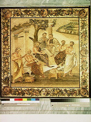 Plato conversing with his pupils, from the House of T. Siminius. Pompeii (mosaic) (see also 103401) von Roman 1st century BC