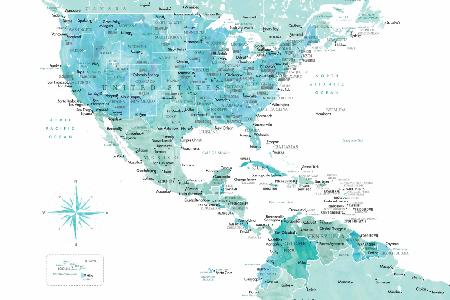 Aquamarinkarte der USA und Mexikos