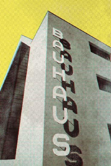 Bauhaus-Dessau-Architektur im Vintage-Magazin-Stil