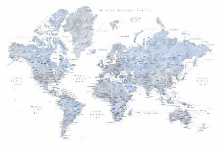 Blaue Weltkarte auf Spanisch