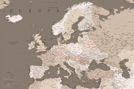 Detaillierte Karte von Europa in Erdtönen