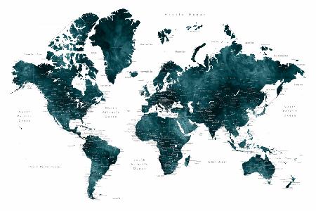 Dunkelblaue Weltkarte mit Städten,Makani