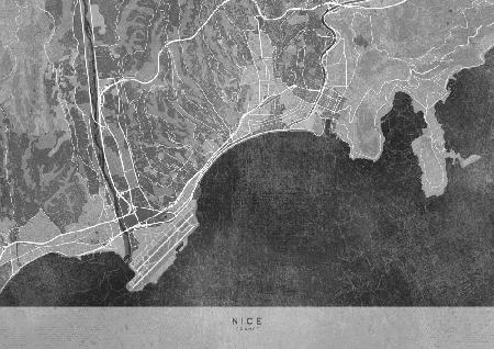 Graue Vintage-Karte von Nizza,Frankreich