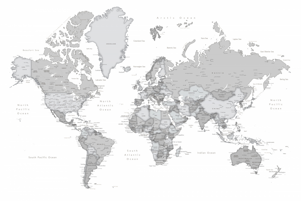 Graue Weltkarte mit Städten,Chas von Rosana Laiz Blursbyai
