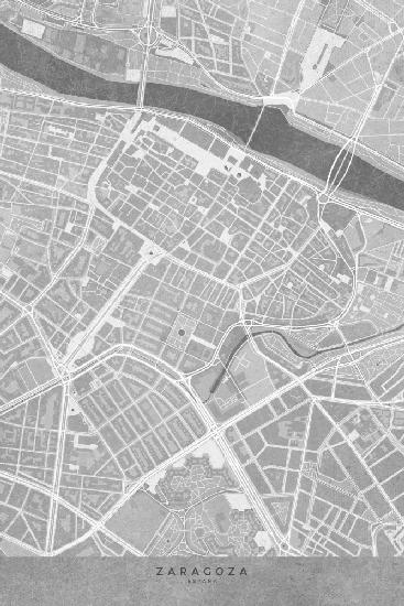 Karte der Innenstadt von Saragossa (Spanien) im grauen Vintage-Stil
