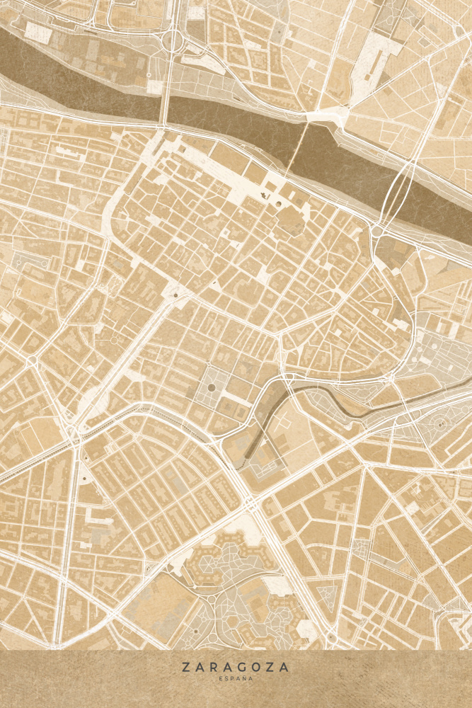 Karte der Innenstadt von Saragossa (Spanien) im Sepia-Vintage-Stil von Rosana Laiz Blursbyai