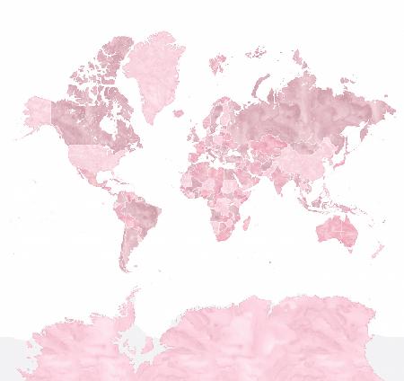 Rosa Aquarell-Weltkarte mit umrissenen Ländern,Melit
