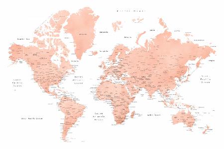 Roségoldene Weltkarte mit Städten,Hadi