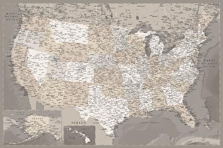 Sehr detaillierte Karte der Vereinigten Staaten,Davey