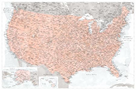 Sehr detaillierte Karte der Vereinigten Staaten,Lynette
