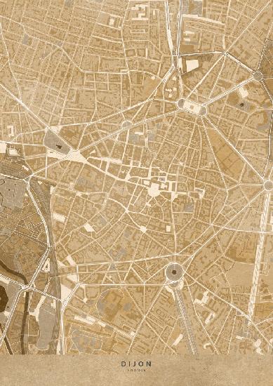 Sepia-Vintage-Karte der Innenstadt von Dijon in Frankreich