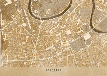 Sepia-Vintage-Karte der Innenstadt von Grenoble in Frankreich
