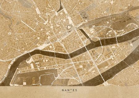Sepia-Vintage-Karte der Innenstadt von Nantes in Frankreich