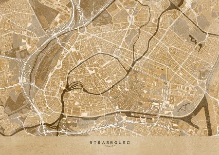 Sepia-Vintage-Karte der Innenstadt von Straßburg in Frankreich