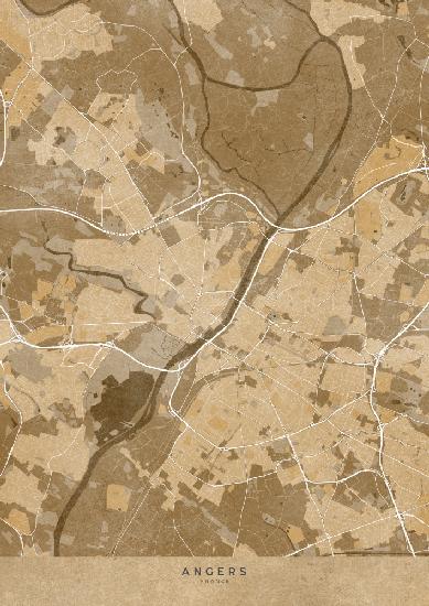Sepia-Vintage-Karte von Angers,Frankreich