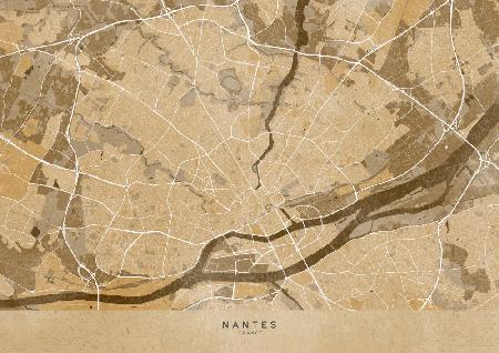 Sepia-Vintage-Karte von Nantes,Frankreich