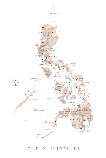 Taupefarbene Aquarellkarte der Philippinen