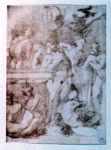 Study of nude men in conversation (red chalk) von Rosso Fiorentino