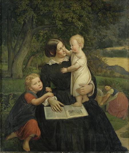 Emilie Marie Wasmann, the artist's wife, with Elise and Erich, their oldest children von Rudolf Friedrich Wasmann