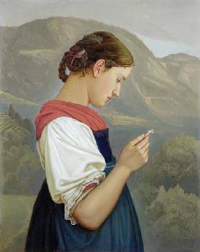 Tyrolean Girl Contemplating a Crucifix 1865