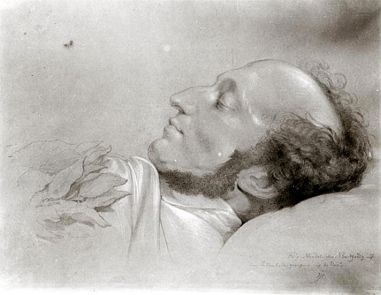 Felix Mendelssohn (1809-47) on his deathbed, c.1847 von Rudolf Julius Benno Huebner