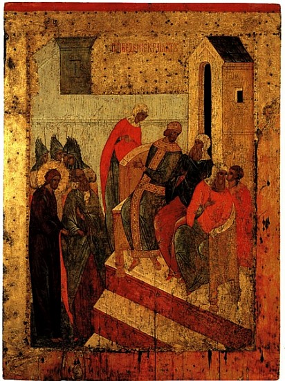 Christ before Pilate, c.1497 (tempera & gold leaf on panel) von Russian School
