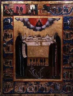Saints Zosimus and Sabbatheus of Solovetsk with scenes from their lives 18th centu