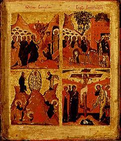 Auferweckung des Lazarus, Einzug Jesu in Jerusalem,Verklärung Christi,Kreuzigung Triptychon,Mittelte von russisch Ikone