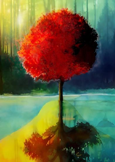 Roter Baum reflektiert