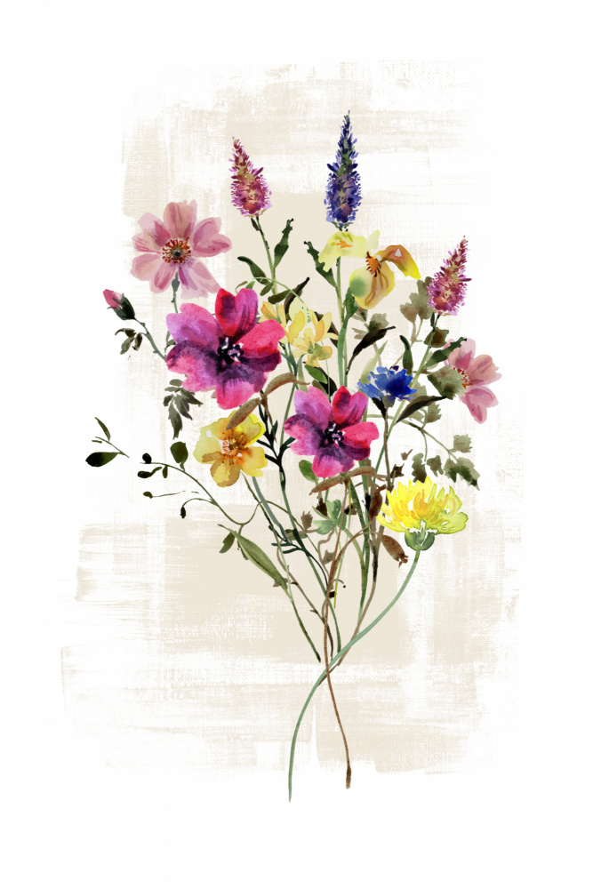 Wildes Blumenmuster in satten Farbtönen von Sally Ann Moss