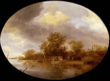 River landscape with men unloading lobster pots von Salomon van Ruisdael or Ruysdael