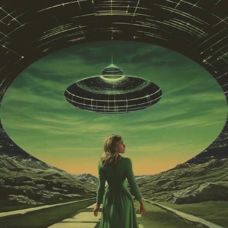 Grüne UFO-Collagenkunst