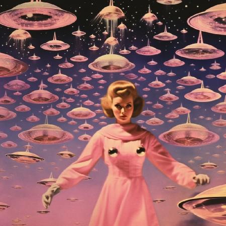 Rosa UFO-Fieber-Traum-Collagenkunst