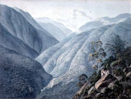View from Murichon, looking northwards up the channel of the Teenchoo, on the road to Tacissudon, Bh von Samuel Davis
