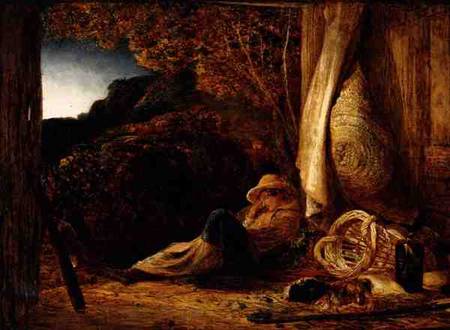 The Sleeping Shepherd, 1834 (tempera with oil glaze on paper, laid on panel) von Samuel Palmer