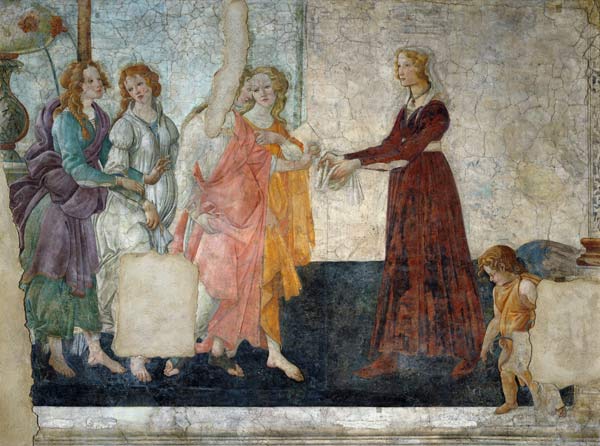 Venus und die drei Grazien übergeben einer jungen Frau Geschenke von Sandro Botticelli