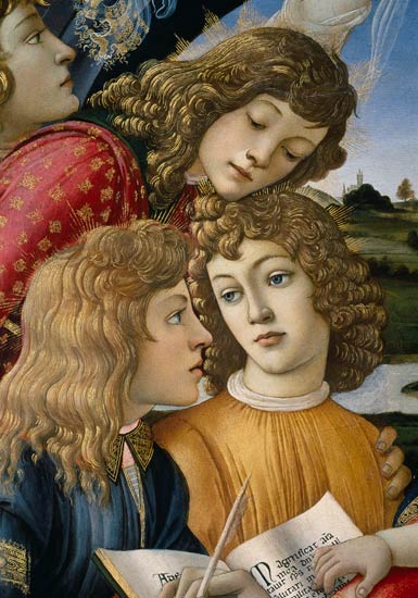The Madonna of the Magnificat, detail of three boys von Sandro Botticelli