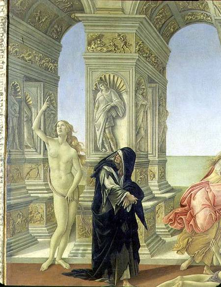 The Calumny of Apelles; detail showing the naked figure of Truth pointing to heaven and Penitence cl von Sandro Botticelli