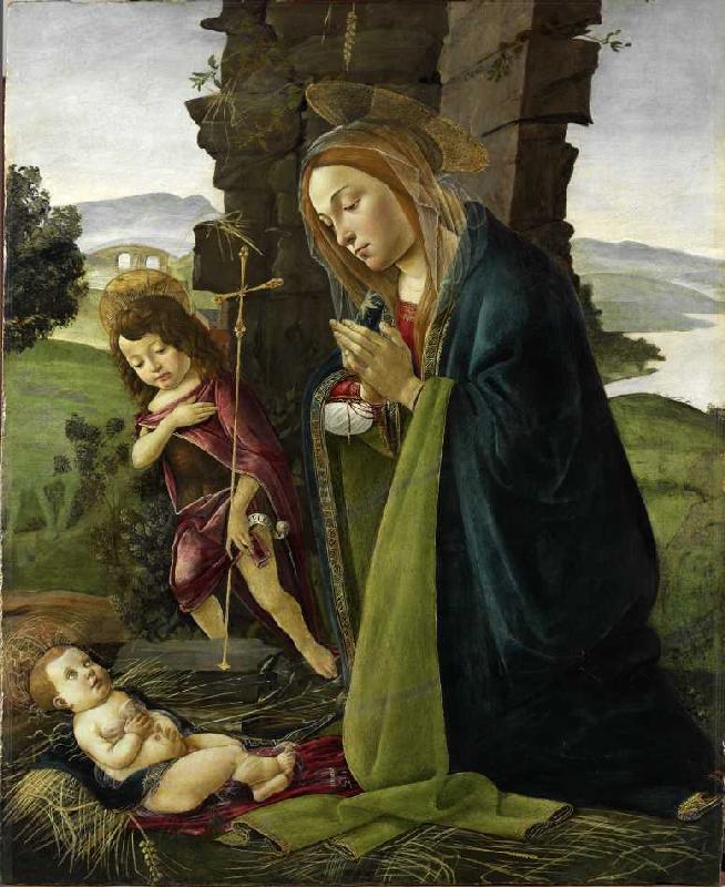 Maria, das Kind anbetend, mit Johannesknaben. von Sandro Botticelli
