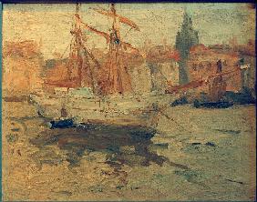 Italienischer Hafen mit Rahsegelschoner 1910-01-01
