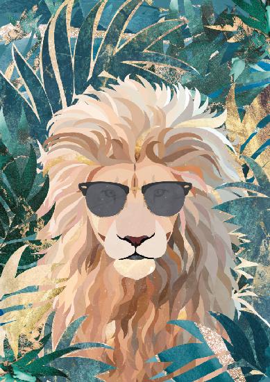 Cooler tropischer Löwe mit Sonnenbrille