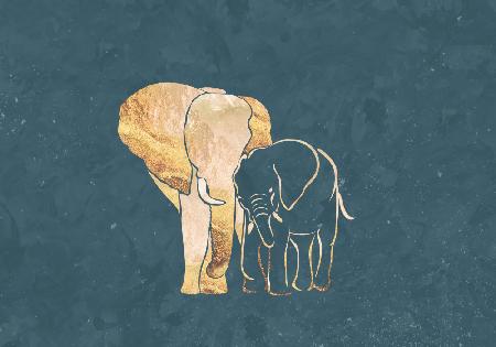 Goldene Elefanten-Linienkunst-Silhouetten 2