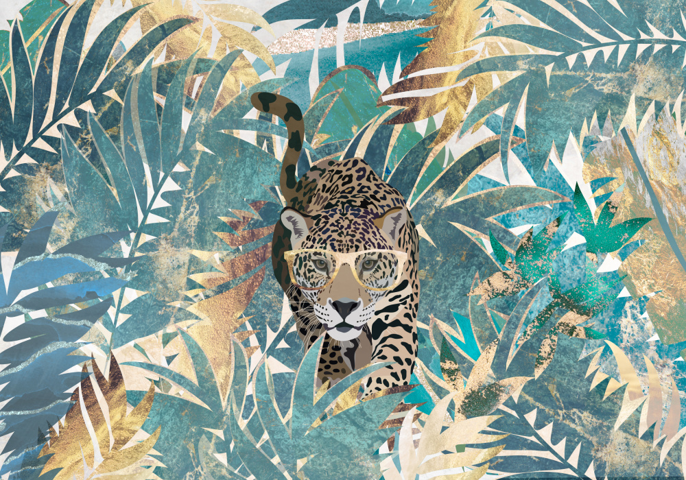 Jaguar-Dschungellandschaftswandgemälde von Sarah Manovski