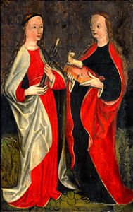 Die hll. Apollonia und Agnes Flügel eines Pentaptychons aus Pasiecznik von Schlesischer Maler aus Löwenberg